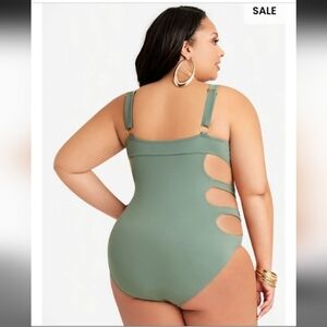 New Green Cutout One-Piece Swimsuit